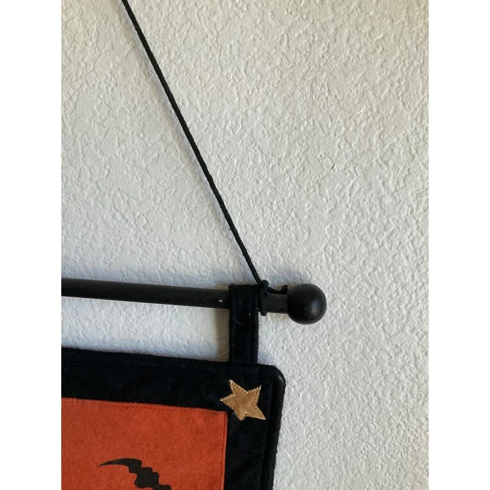 Halloween Witch Moon Felt Wall Hanging Banner Primitive Spooky  Orange Black